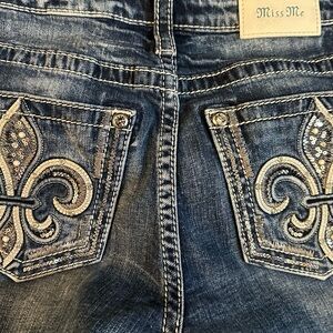 Miss Me Men's Dark Blue Embellished Back Pocket high rise boot cut Jeans